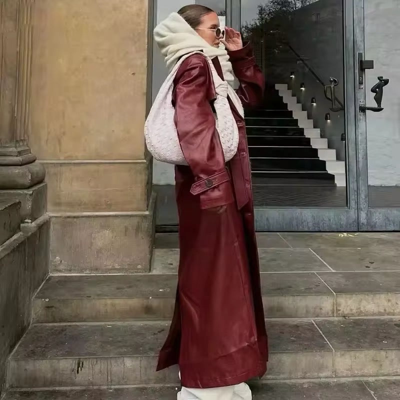 Valenzora | Elegant Leather Trench Coat Autumn Chic