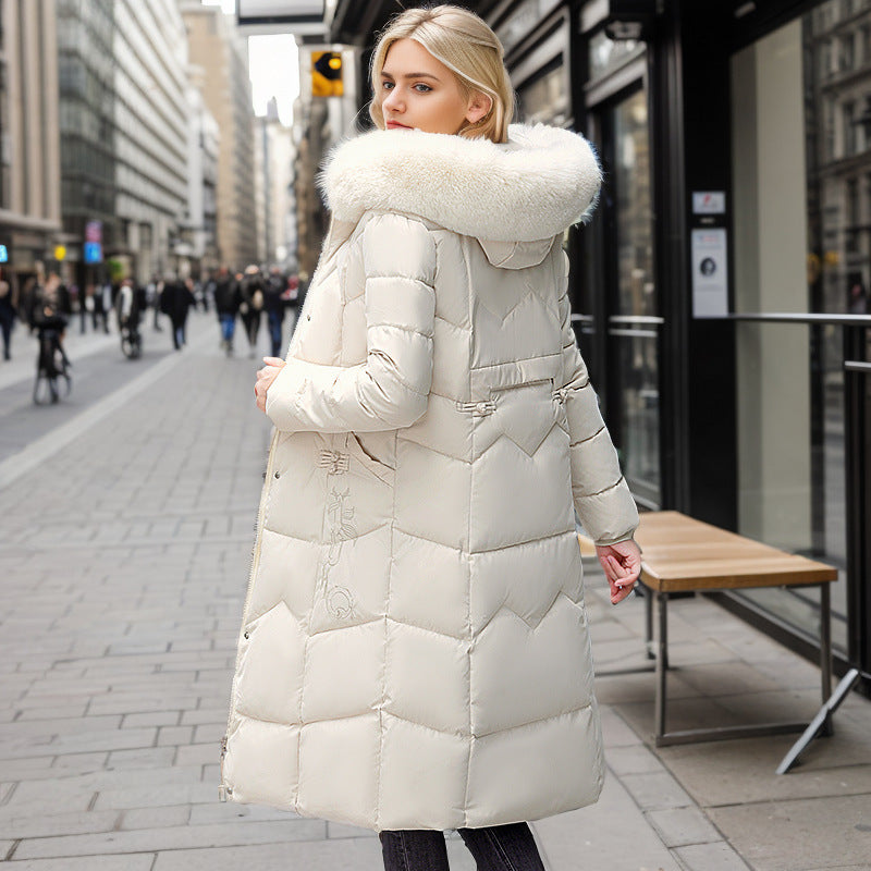Valenzora | Elegant tailored over-the-knee cotton coat with fur collar