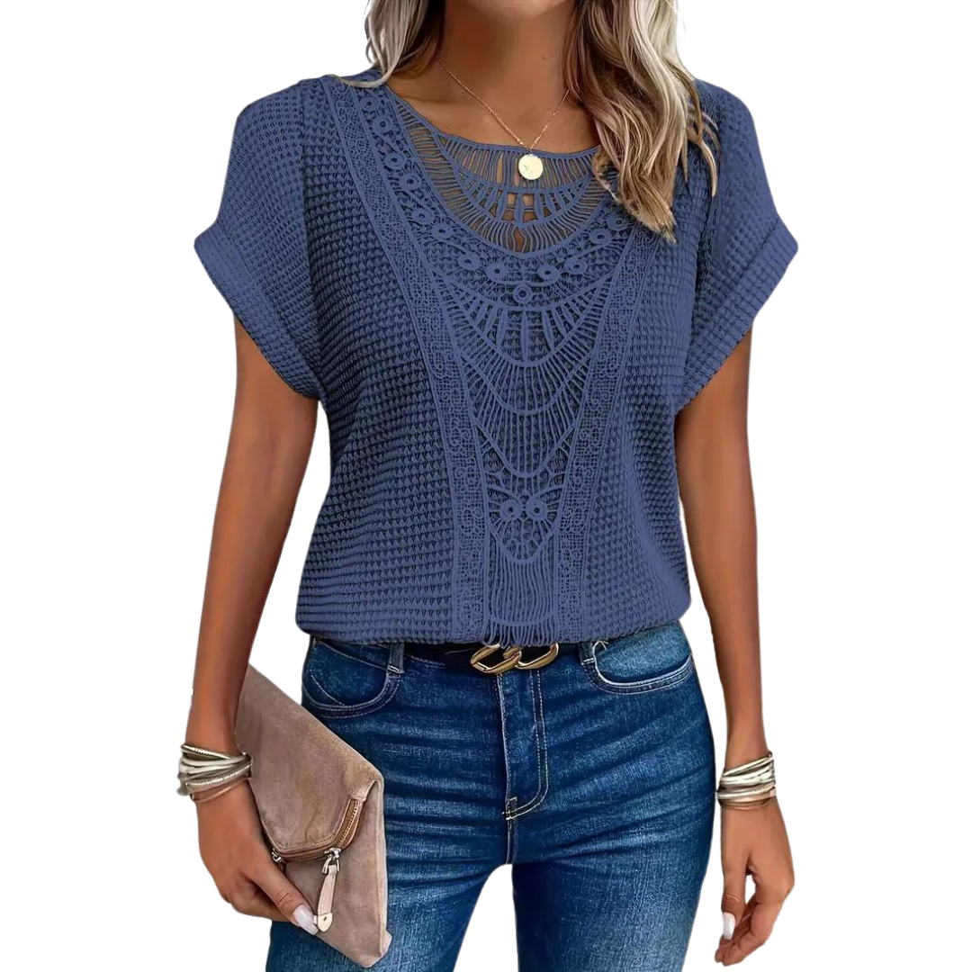 Valenzora Short-sleeved top - Casual - Lace with round neckline