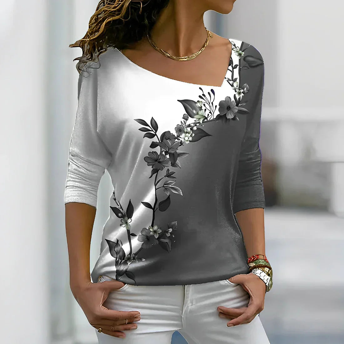 Valenzora - Floral contrast colored art shirt
