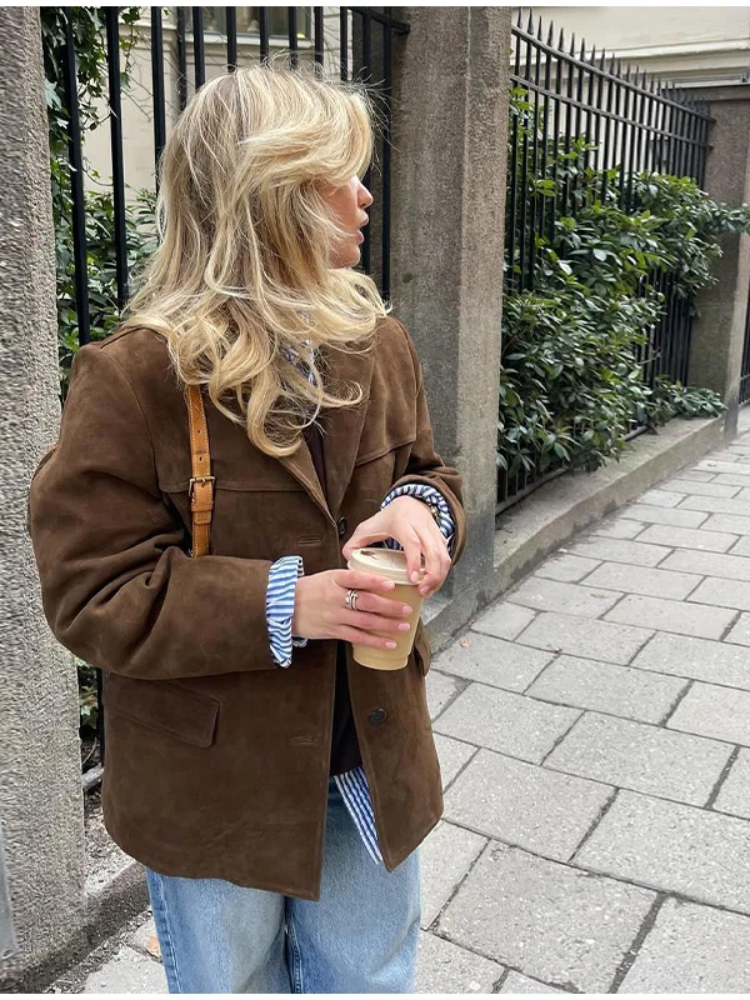 Valenzora | Oversized Brown Suede Trench Coat With
