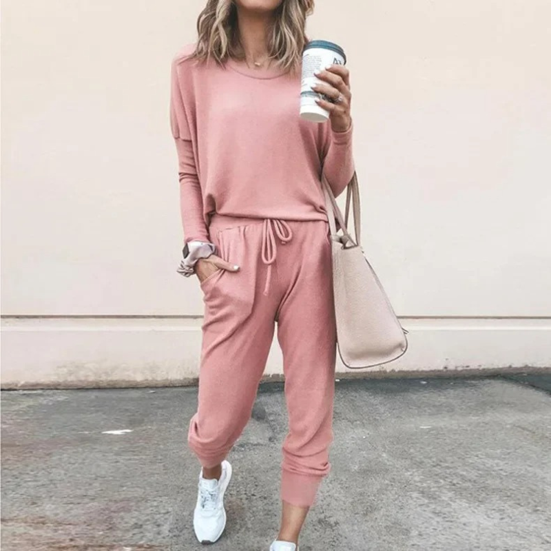 Valenzora | Damen Lounge-Set, bequemer Zweiteiler mit Kordelzug und Langarmshirt