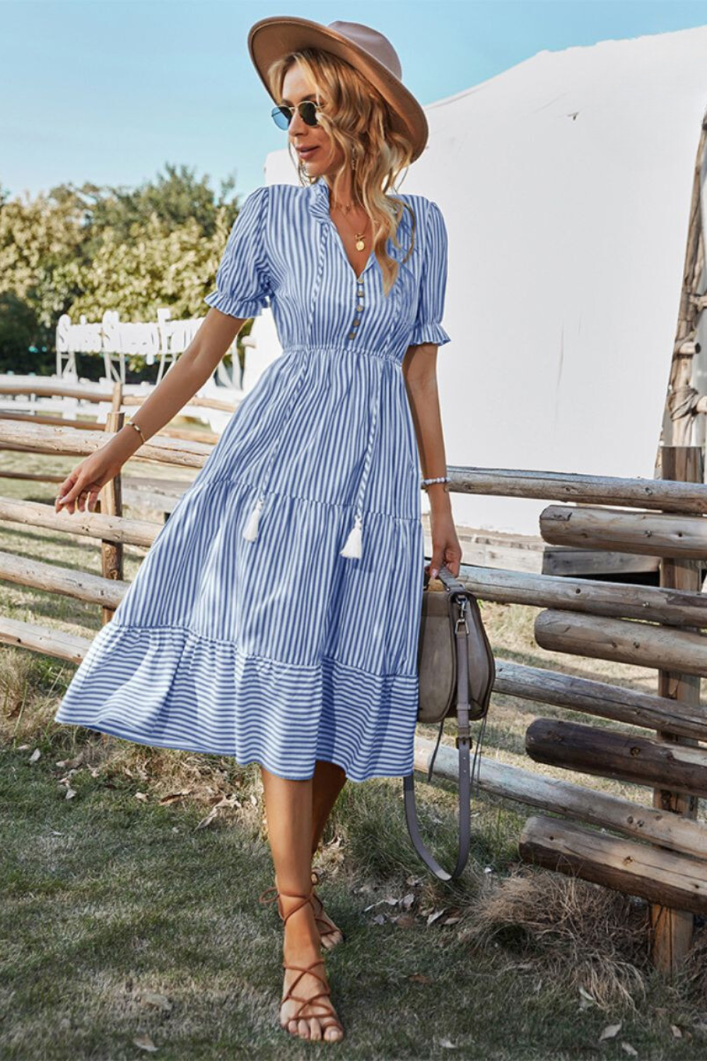 Valenzora | Striped Midi Dress with Tassels for Women