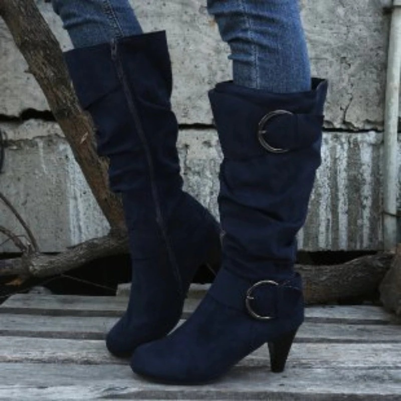 Valenzora | Women's Knee-Length Boots with Zipper and Buckle Stylish High Boots