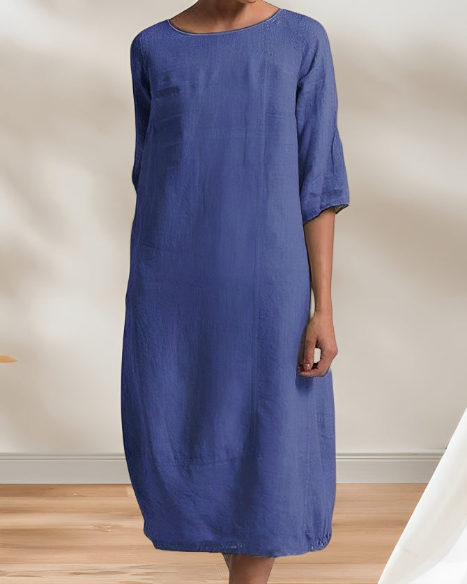 Valenzora | Damen Freizeit Leinenoptik Schlichtes Midikleid