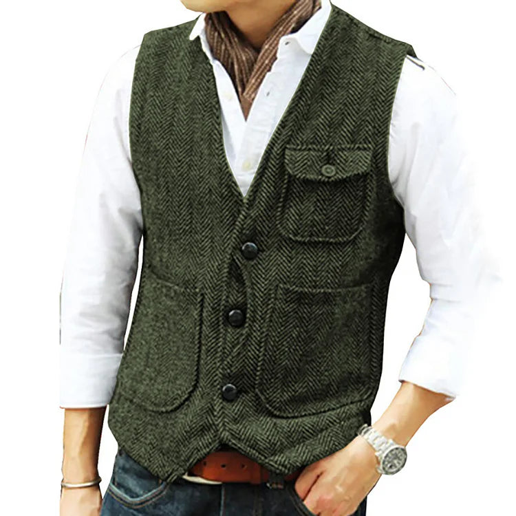 Valenzora | Casual sleeveless single-breasted vest with pockets and a slim fit