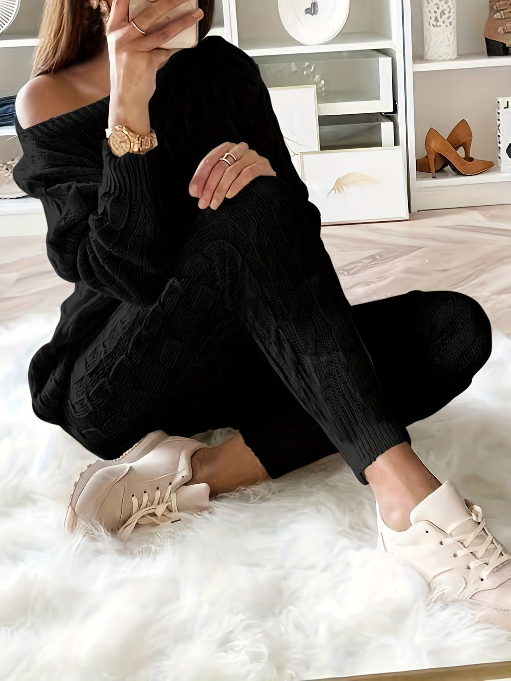 Valenzora Knitted Matching Sweatshirt & Trousers Outfit Two-Piece Set