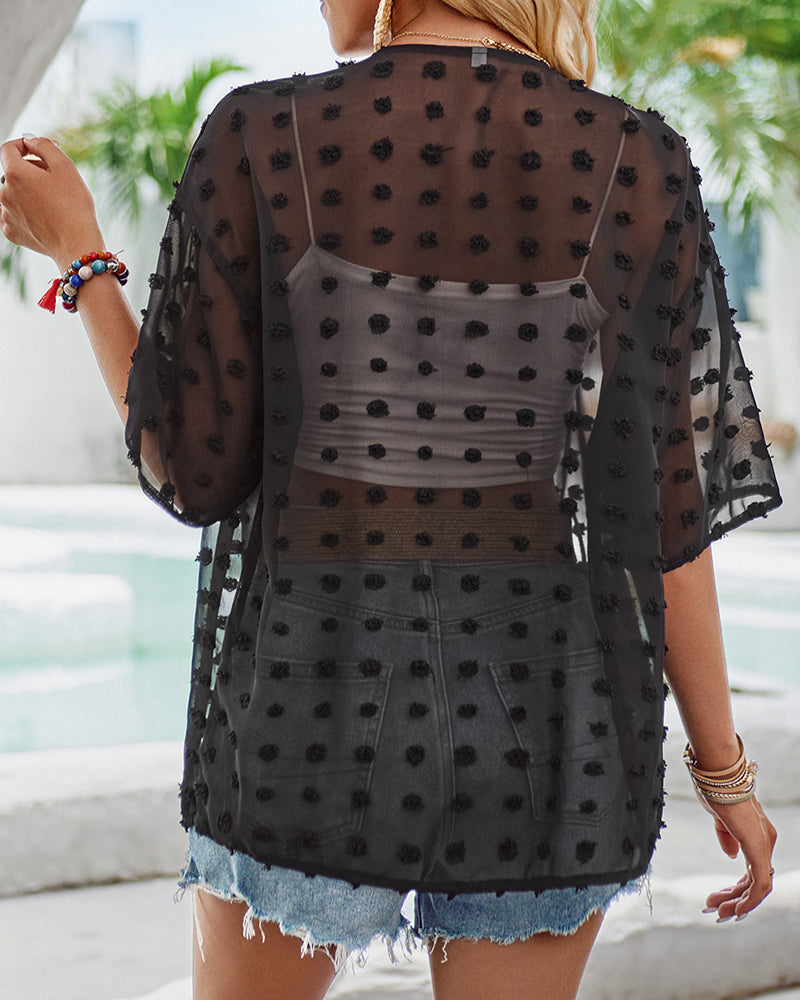 Valenzora | Einfarbiger, dünner Jacquard-Cardigan mit kurzen Ärmeln
