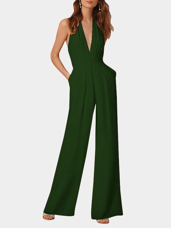 Valenzora | Deep V-neck Sleeveless Wide Leg Jumpsuit