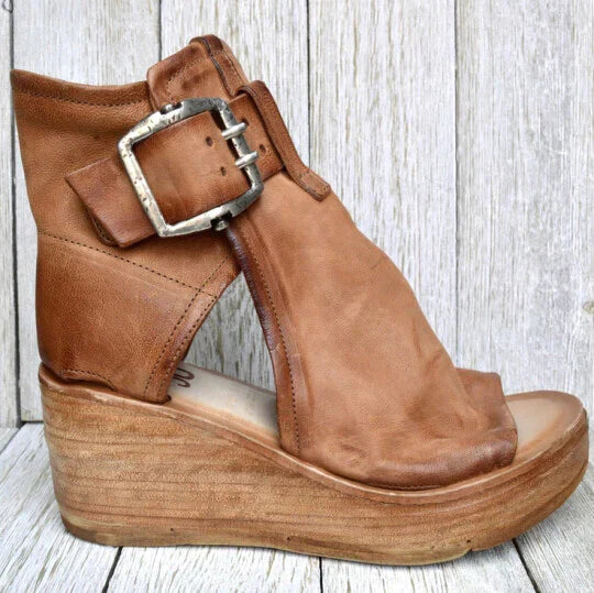 Valenzora | Open High Top Sandals with Wedge Heel and Buckle for Women