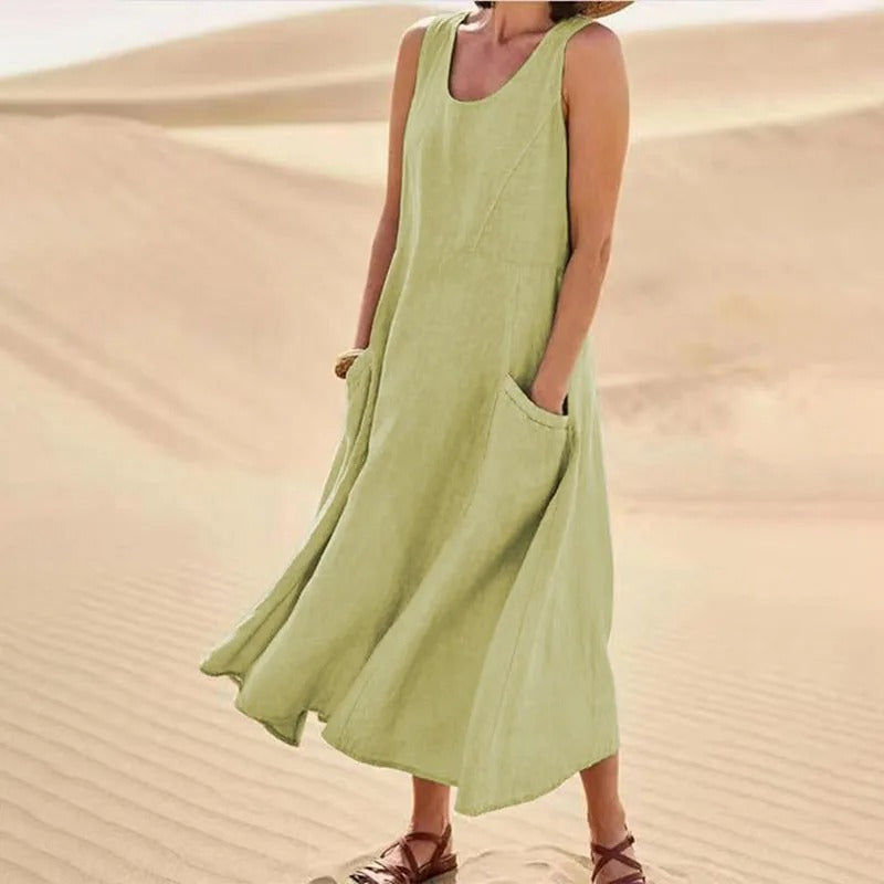 Valenzora | Sleeveless linen dress with pockets for women