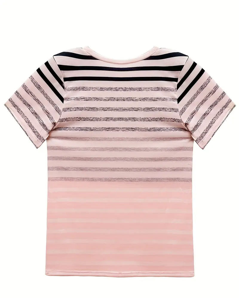 Valenzora | Round Neck Short Sleeve Striped T-Shirt