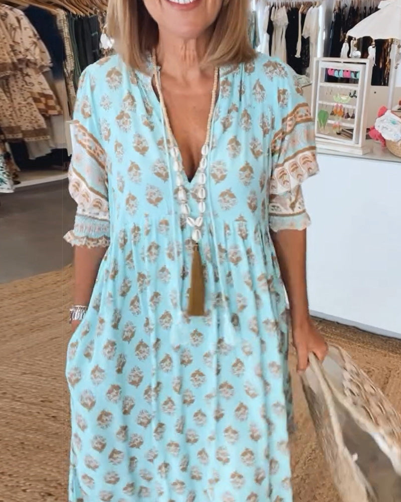 Valenzora | Printed V-neck dress