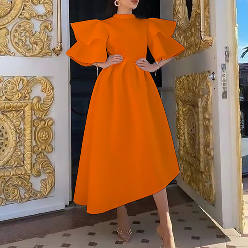 Valenzora dress with lotus leaf sleeves and a solid-color, wide cut