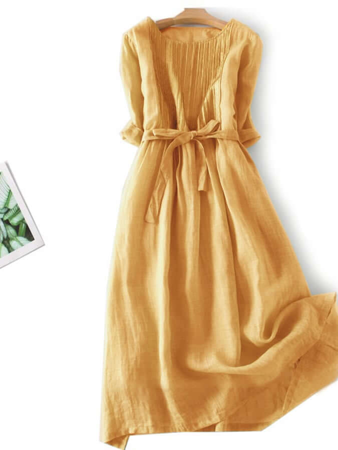 Valenzora | and linen lacing Three-quarter sleeves Solid color dress