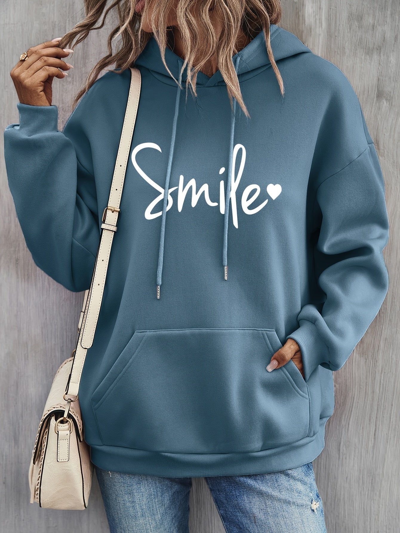 Valenzora | Cozy Smile Print Hoodie with Drawstring for Women