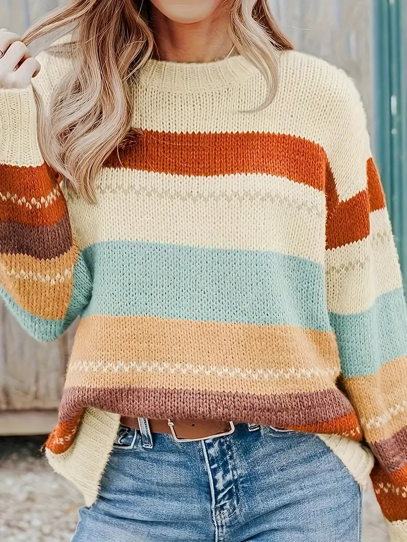 Gestreifte Strickpullover mit Rundhalsausschnitt
