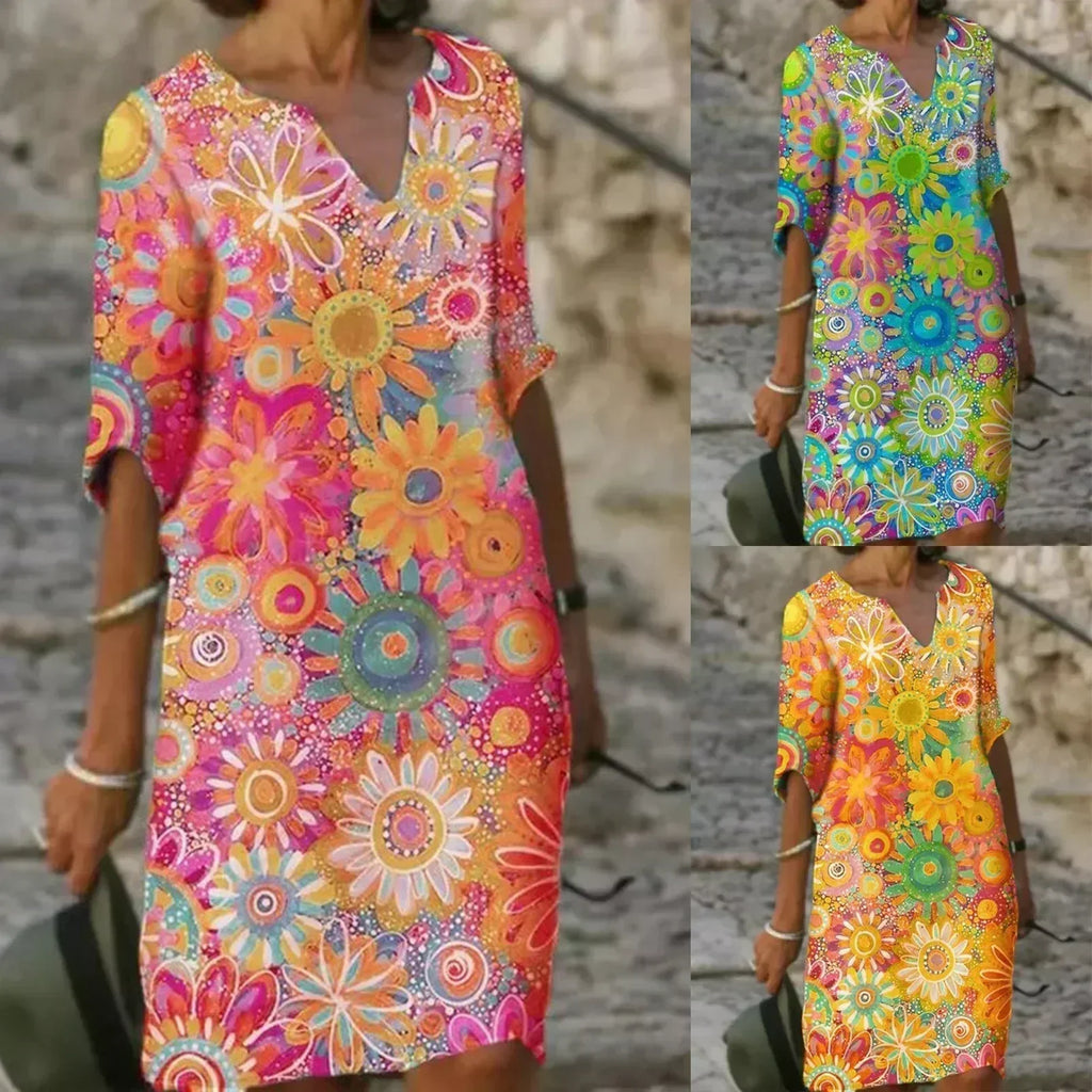 Valenzora | Midikleid mit V-Ausschnitt und Blumenmuster