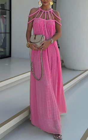 Valenzora | Modern and sophisticated maxi dress with draped braids in a linen blend