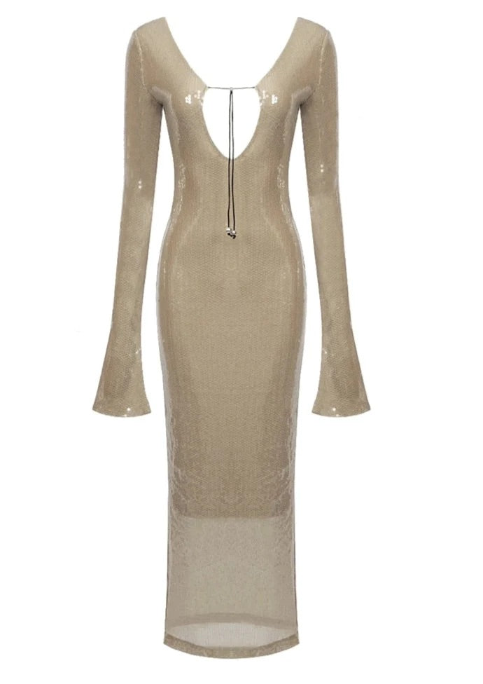 Valenzora | Maxi Dress with Sequins and Drawstring for Women