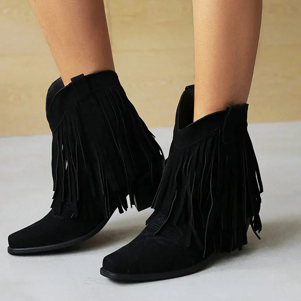 Valenzora | Cowboy ankle boots with fringe tassel