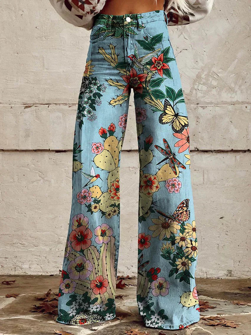 Valenzora | Stylish jeans with a floral pattern