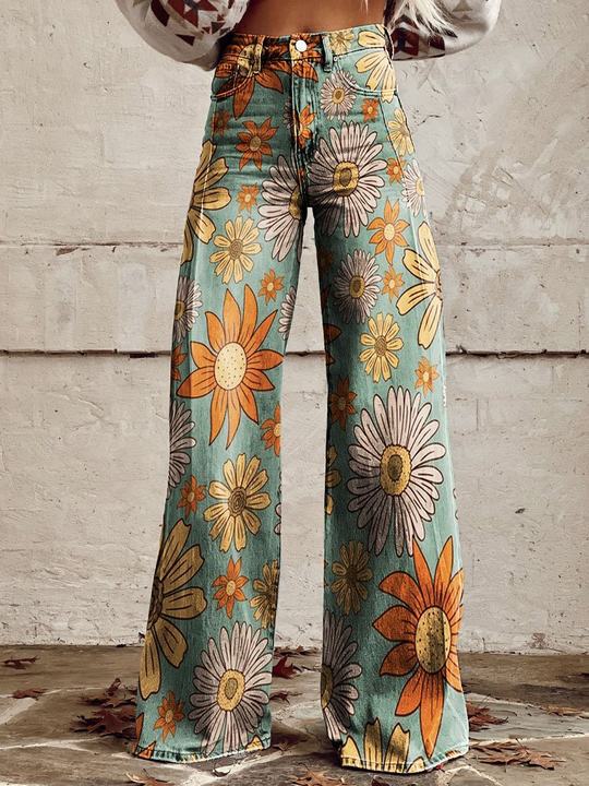 Valenzora | Stylish jeans with a floral pattern