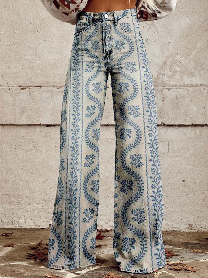 Valenzora | Stylish jeans with a floral pattern