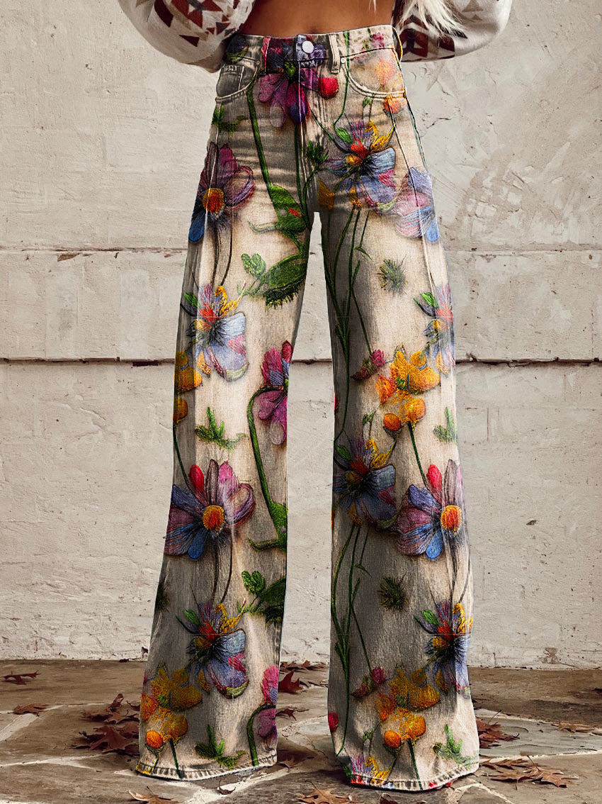 Valenzora | Stylish jeans with a floral pattern