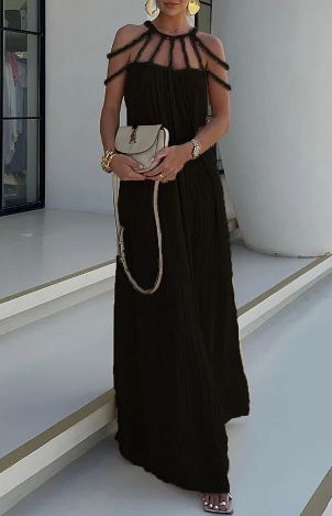 Valenzora | Modern and sophisticated maxi dress with draped braids in a linen blend