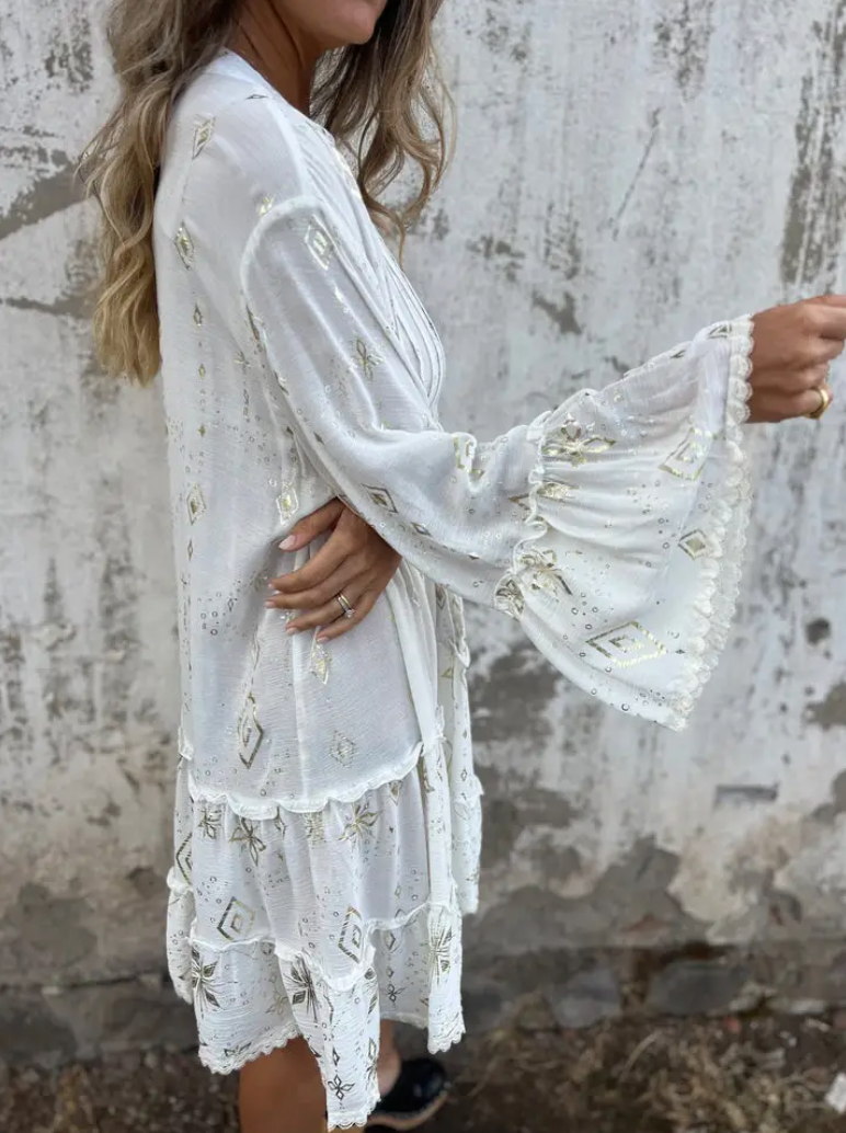 Valenzora | Boho Metallic Shirt Dress