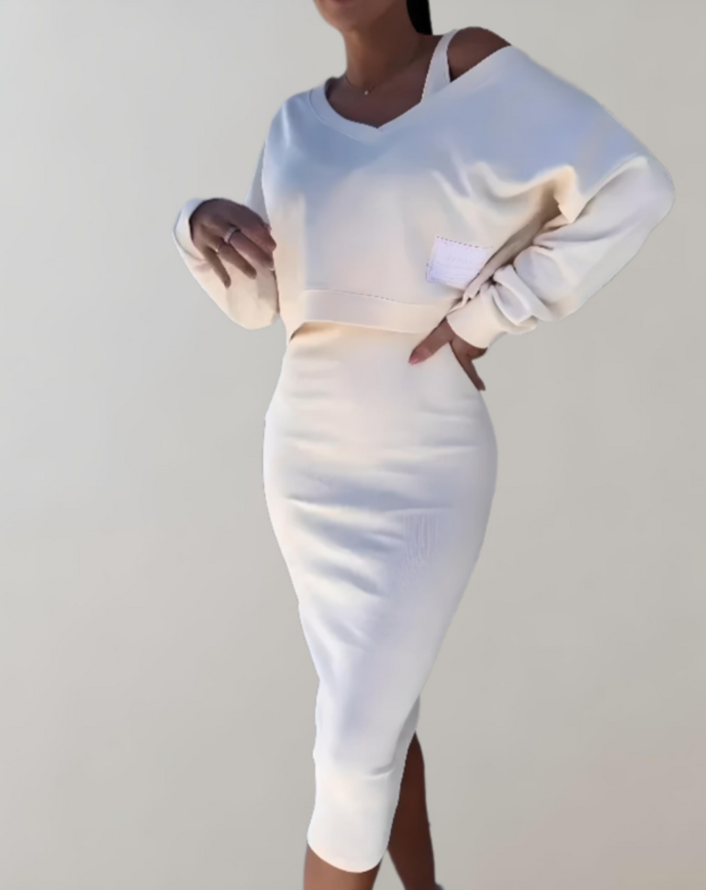 Valenzora | 3-piece knit set - V-neck top and midi skirt for women