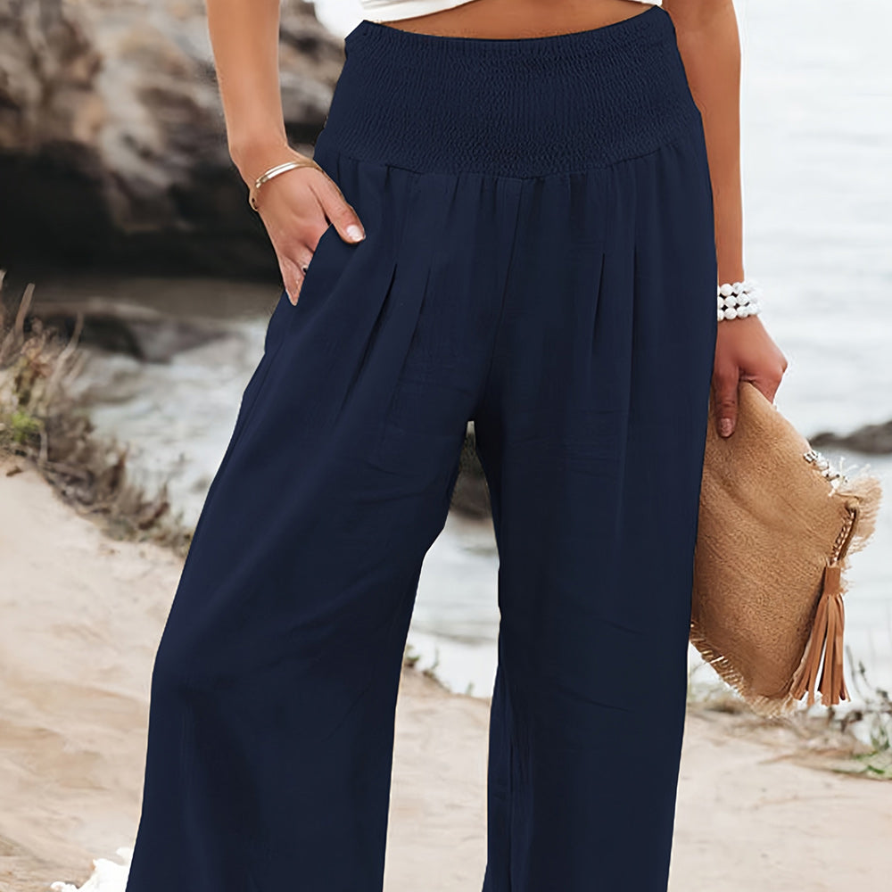 Valenzora | Linen summer trousers with elasticated waistband for women