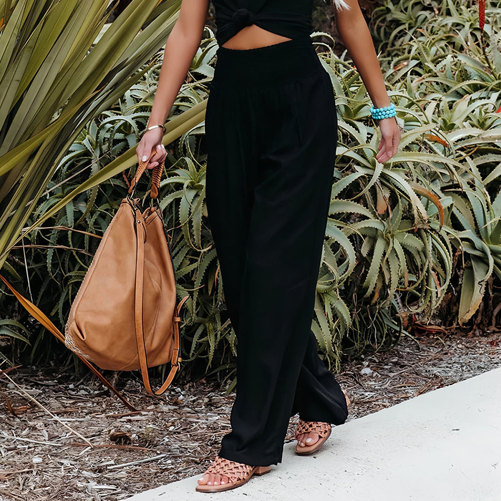 Valenzora | Linen summer trousers with elasticated waistband for women