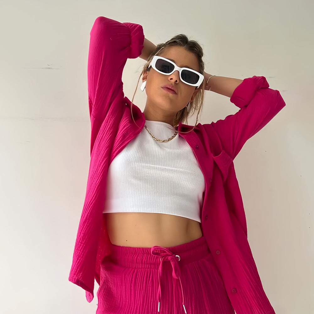 Valenzora | Sun protection shirt set for women (long-sleeved shirt + shorts)