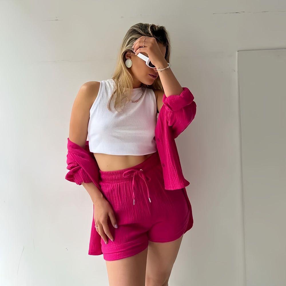 Valenzora | Sun protection shirt set for women (long-sleeved shirt + shorts)
