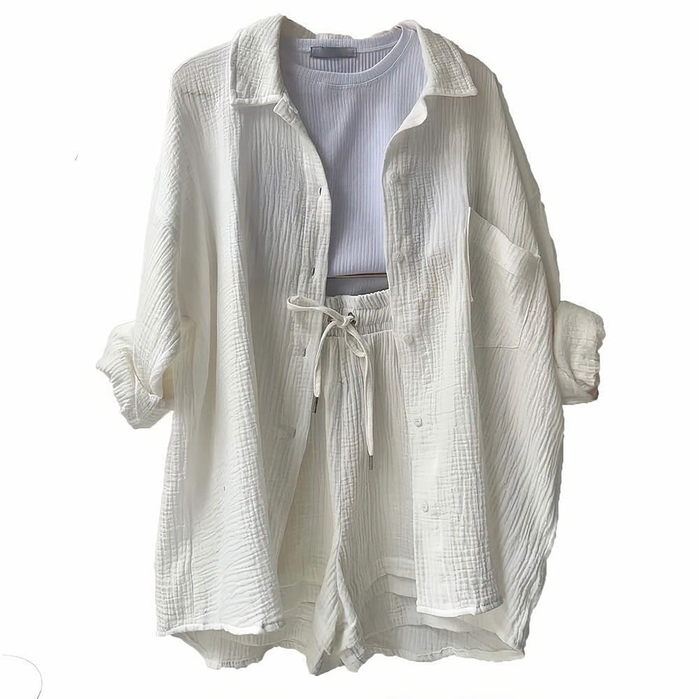 Valenzora | Sun protection shirt set for women (long-sleeved shirt + shorts)