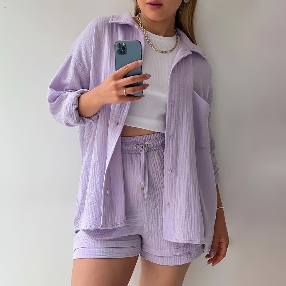 Valenzora | Sun protection shirt set for women (long-sleeved shirt + shorts)