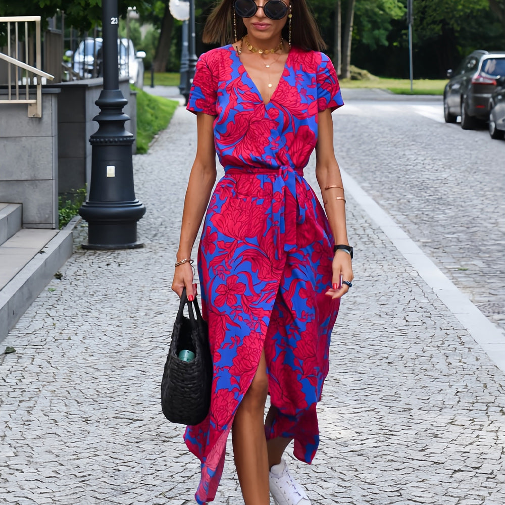 Valenzora | Printed V-neck summer dress with slit