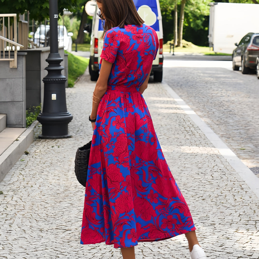 Valenzora | Printed V-neck summer dress with slit