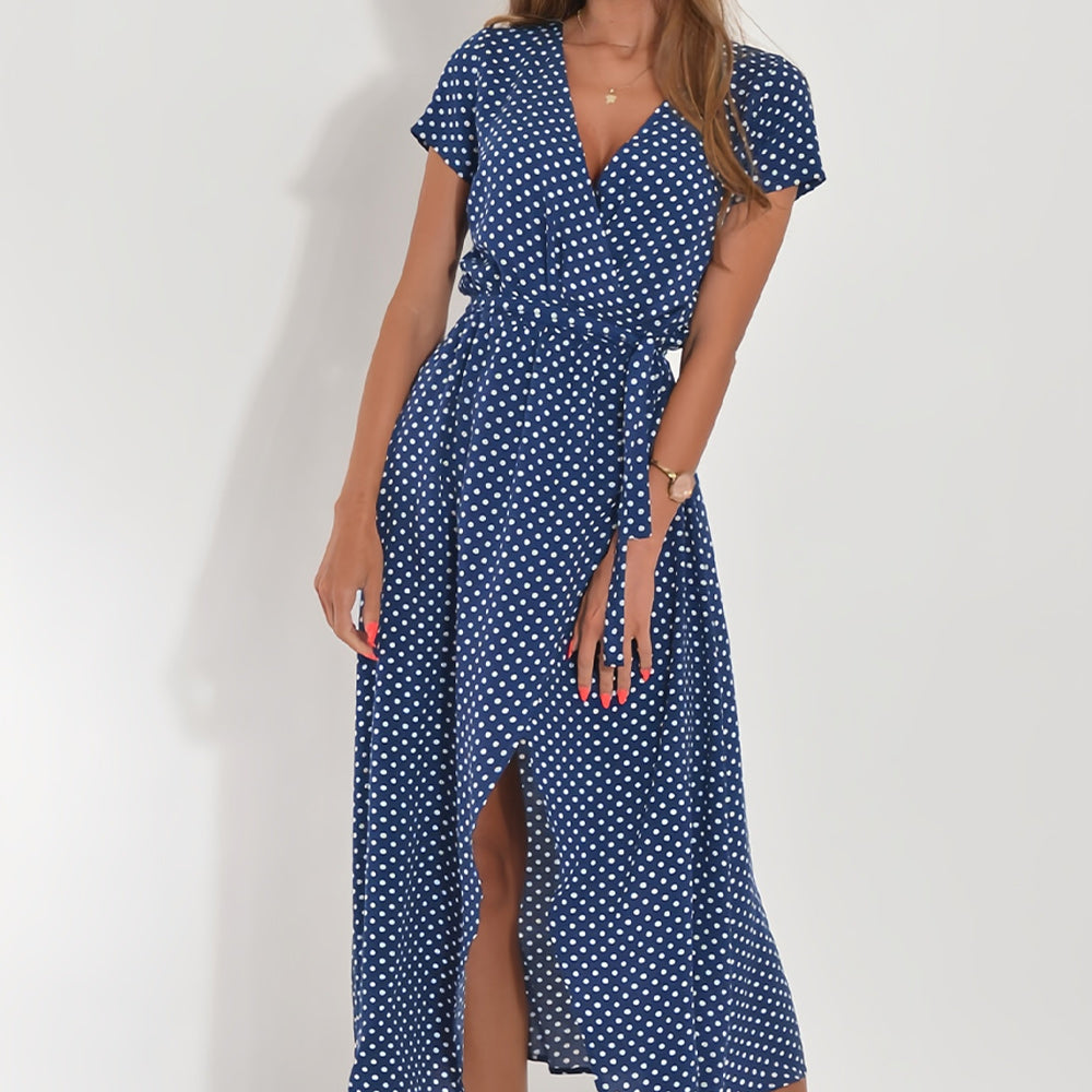 Valenzora | Printed V-neck summer dress with slit