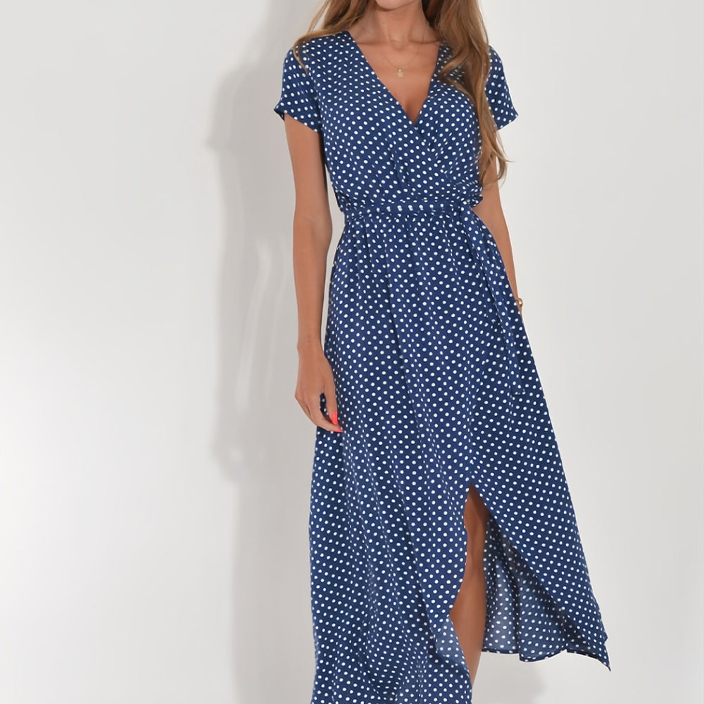Valenzora | Printed V-neck summer dress with slit