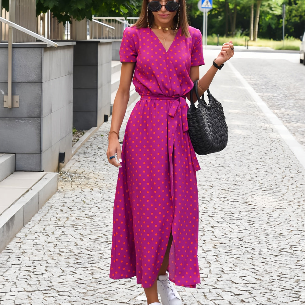 Valenzora | Printed V-neck summer dress with slit