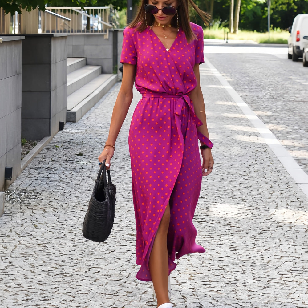 Valenzora | Printed V-neck summer dress with slit