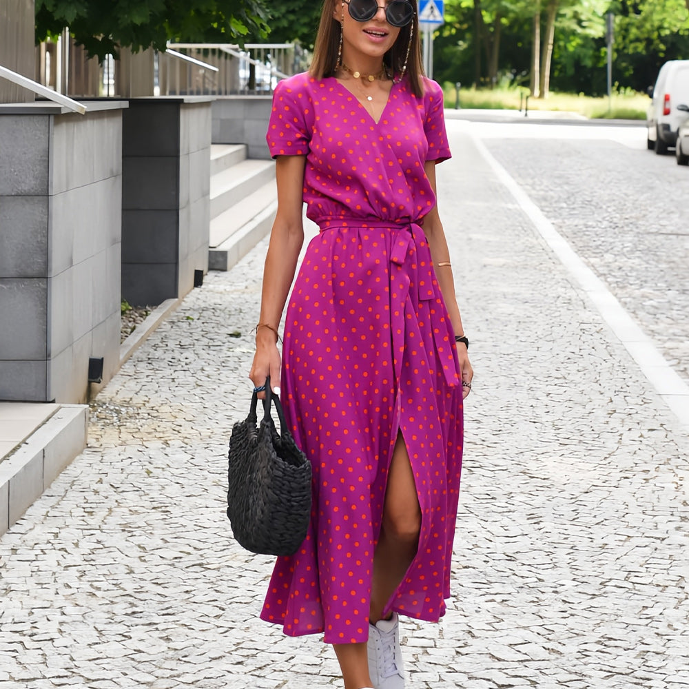 Valenzora | Printed V-neck summer dress with slit