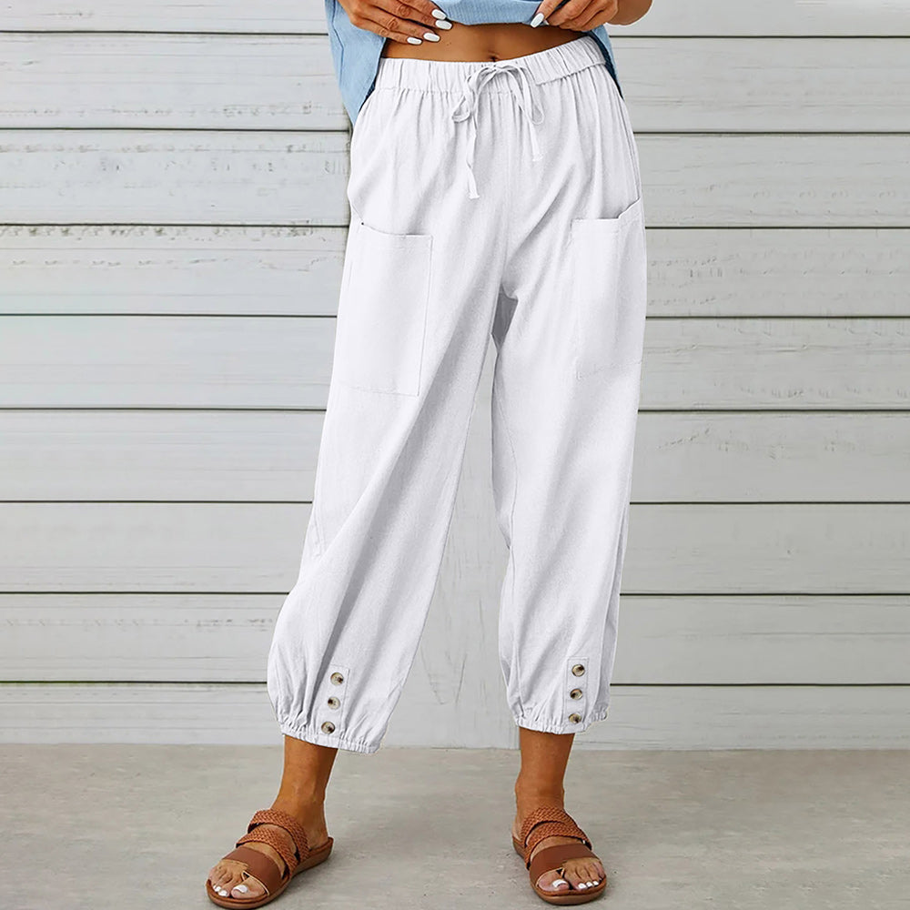 Valenzora | Kurzer Damen-Overall aus Baumwolle und Leinen mit Taschen und Knöpfen