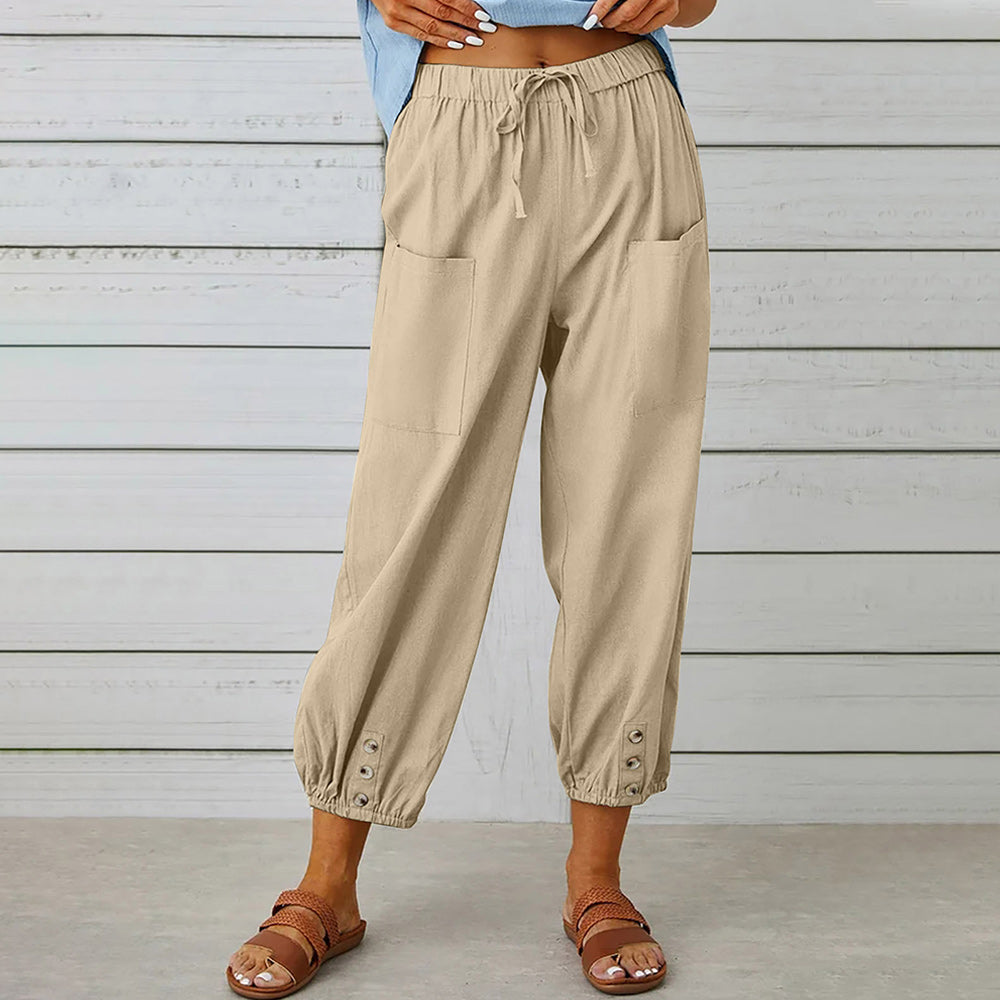 Valenzora | Kurzer Damen-Overall aus Baumwolle und Leinen mit Taschen und Knöpfen