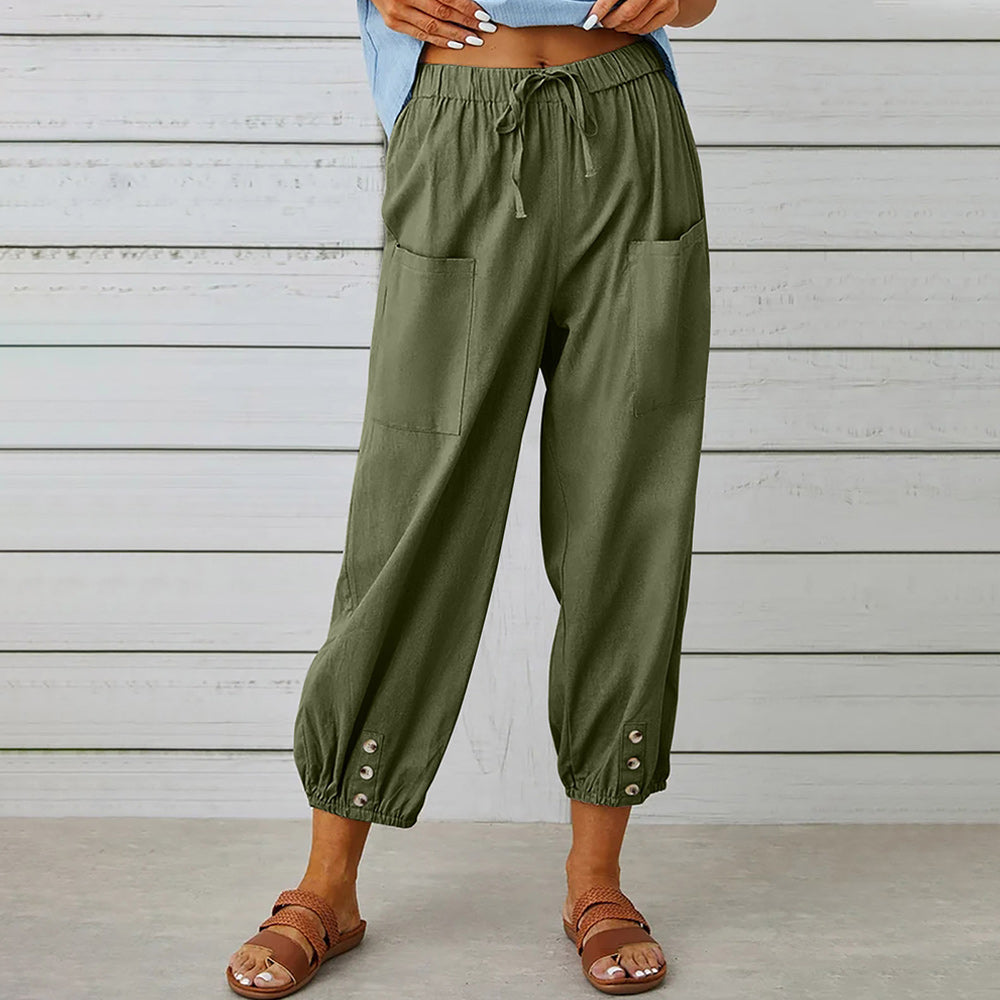 Valenzora | Kurzer Damen-Overall aus Baumwolle und Leinen mit Taschen und Knöpfen