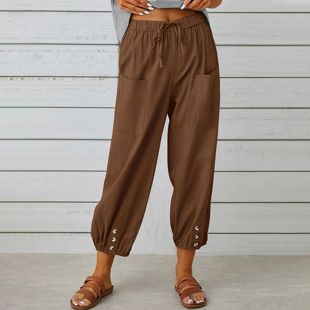 Valenzora | Kurzer Damen-Overall aus Baumwolle und Leinen mit Taschen und Knöpfen