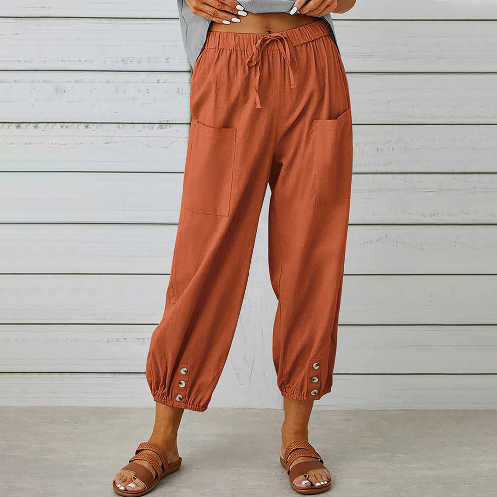 Valenzora | Kurzer Damen-Overall aus Baumwolle und Leinen mit Taschen und Knöpfen